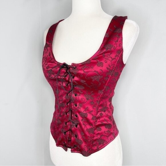 NWT Vintage Y2K Victorias Secret Lace Up Bustier Corset Red Black M - Picture 1 of 6